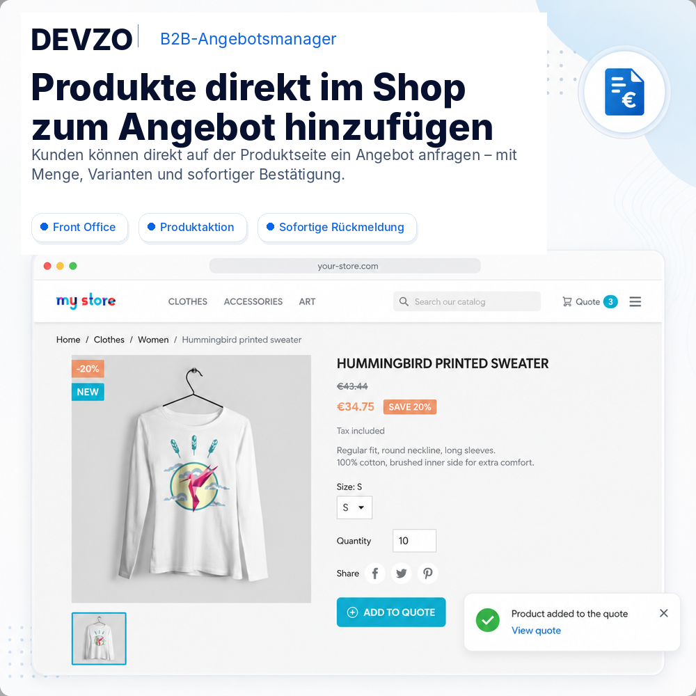 Front-Office-Ansicht für Angebotsanfragen in DEVZO B2B Quote Manager