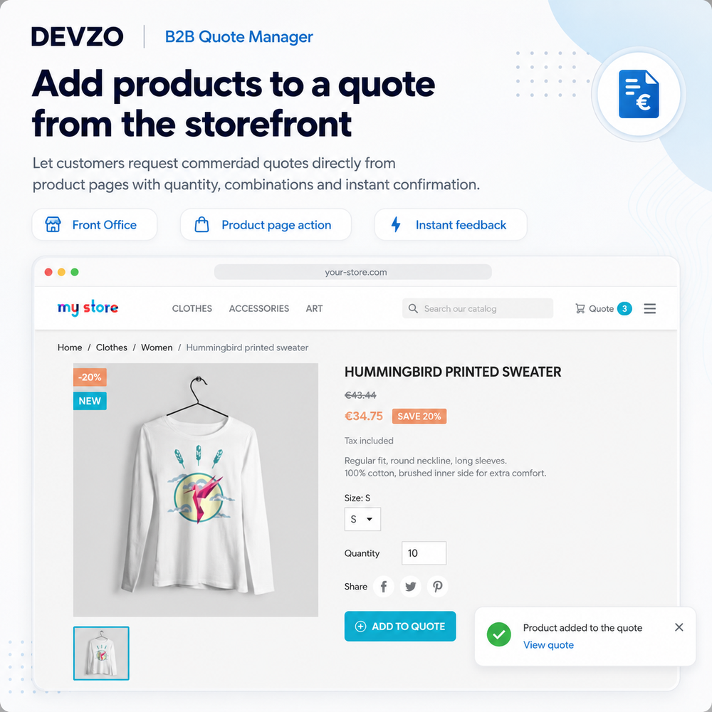DEVZO B2B Quote Manager Front Office quote request view