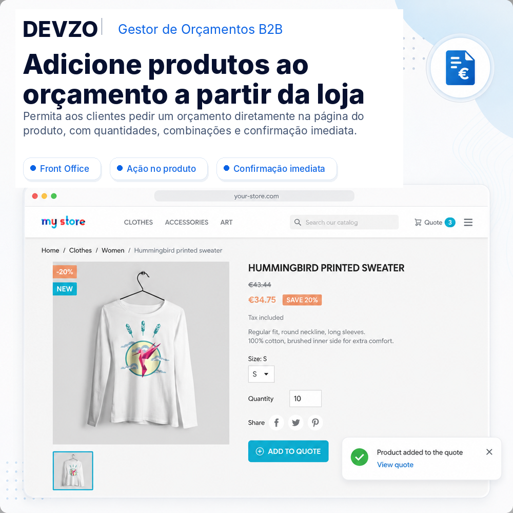 Vista Front Office para pedido de orçamento no DEVZO B2B Quote Manager